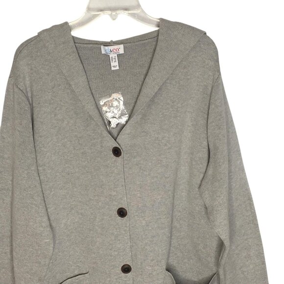 Denim & Co Hooded Cardigan Womens 1X Gray Long Button Front Sweater Pockets - Picture 16 of 16